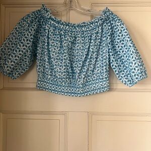 Lilly Pulitzer Teal and White Smocked Top